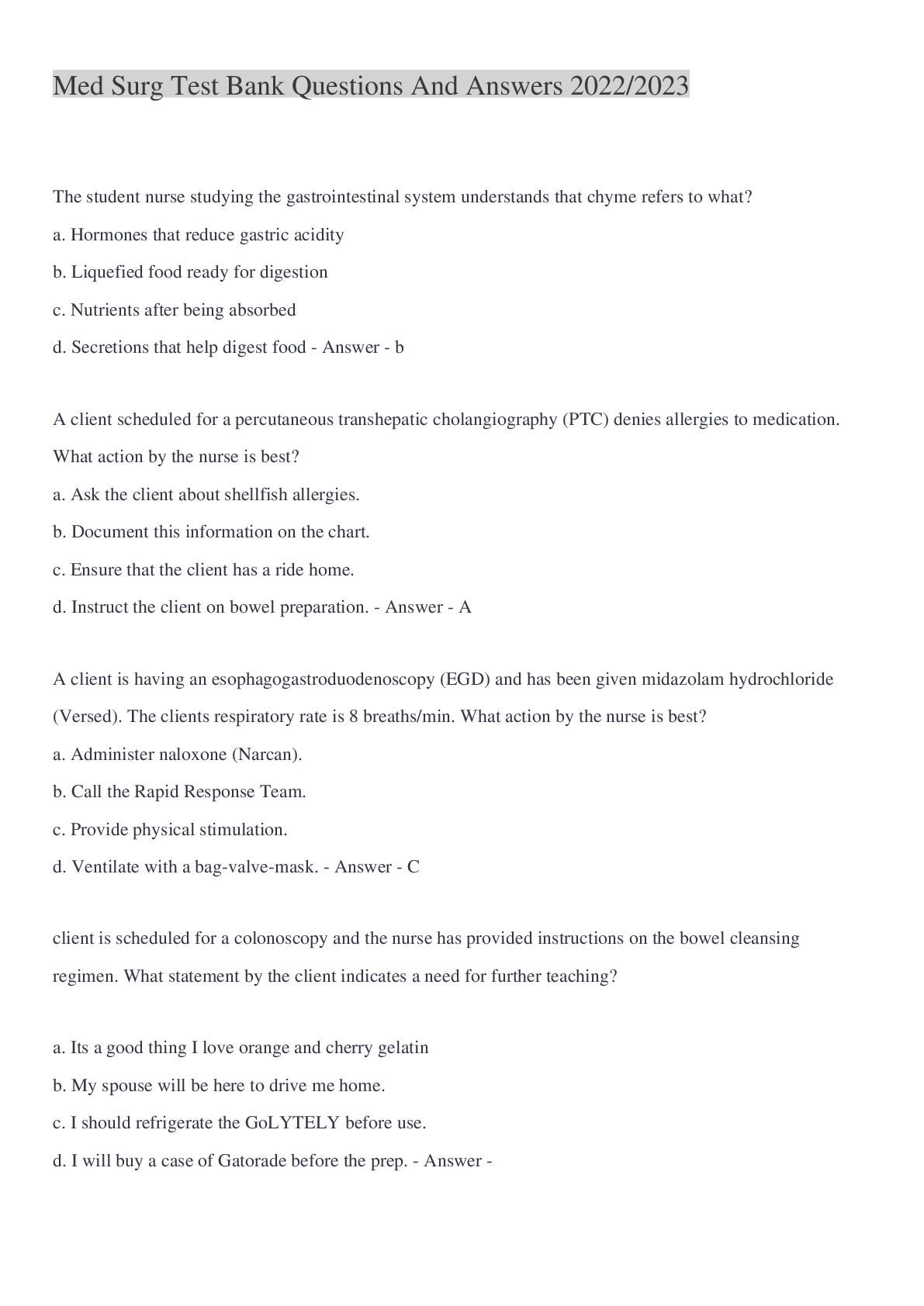 Preview image for Med Surg Test Bank Questions And Answers 2022/2023